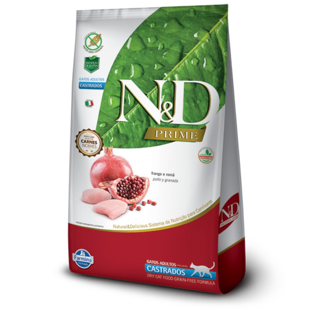 Ração N&D Prime Gatos Adultos Castrados Frango e Romã 1,5kg