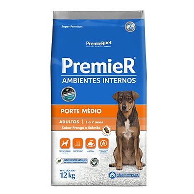 Ração Premier Cães Adultos Internos Porte Médio 12kg – Saúde e Qualidade