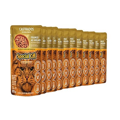 Ração Special Cat Castrados: 12 Sachês de Frango 85g