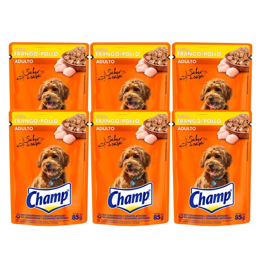 Ração Úmida Champ Adulto Frango: Kit com 6 Sachês