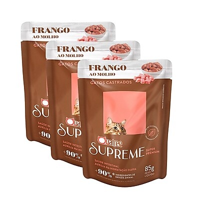 Ração Úmida Gatos Castrados: Kit 3x85g Quatree Supreme