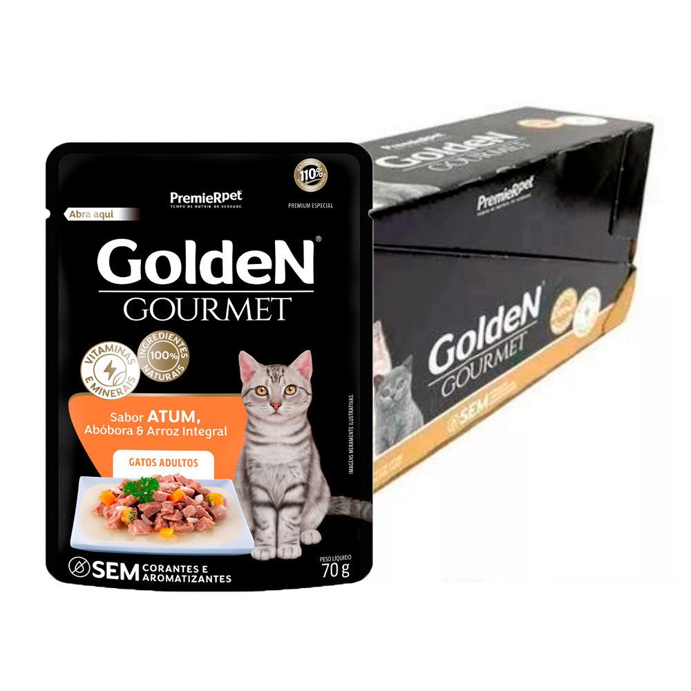 Ração Úmida Golden Gourmet Atum: 20 Sachês Irresistíveis!