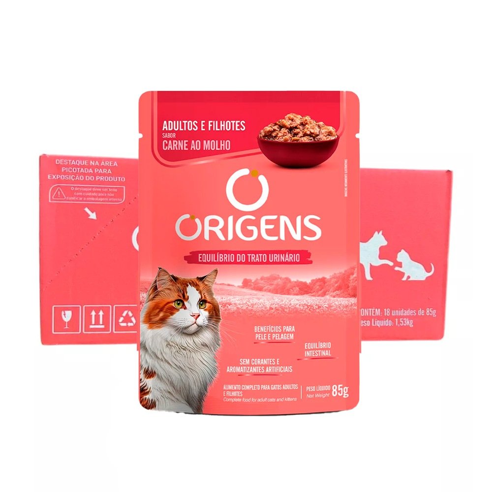 Ração Úmida Origens Gatos: 18 Sachês Sabor Carne