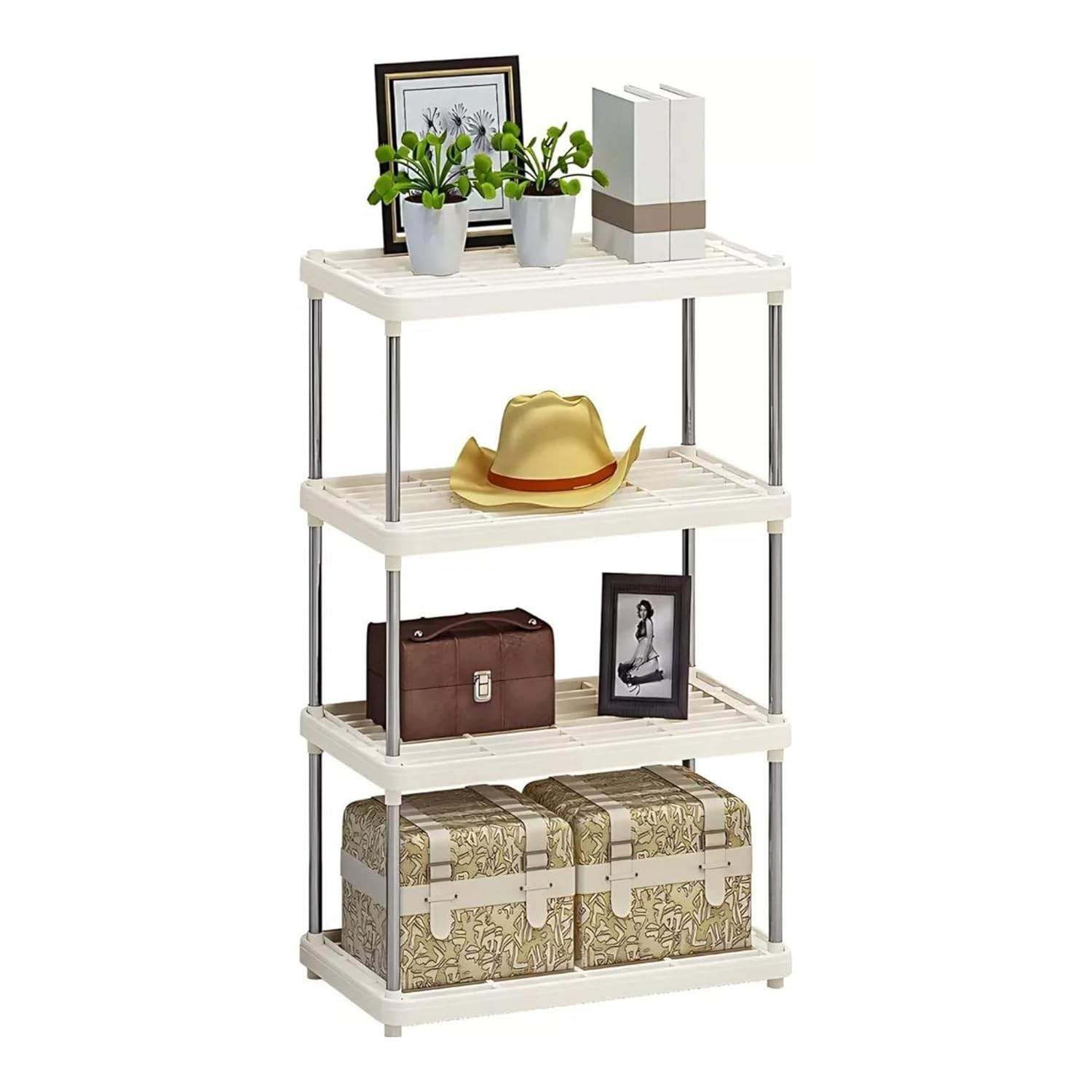 Rack Organizador Branco 4 Andares - Estante Plástica Multiuso com Design Moderno