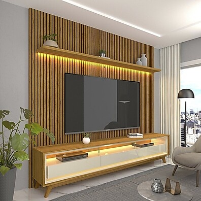 Rack e Painel Ripado TV 75" com LED – Requinte