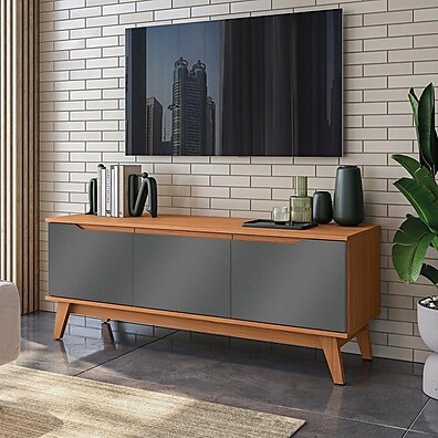 Rack Kappesberg 3 Portas Canela/Chumbo – Elegância e Espaço na Sala