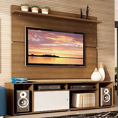 Rack Madesa Cancun com Painel para TV até 65” – Rustic/Branco
