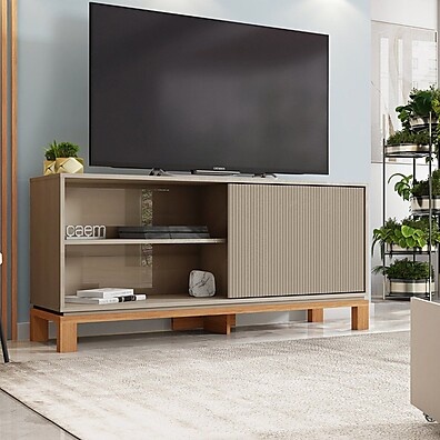 Rack para TV 55 Polegadas com Porta Microrripada Mondrian Freijó