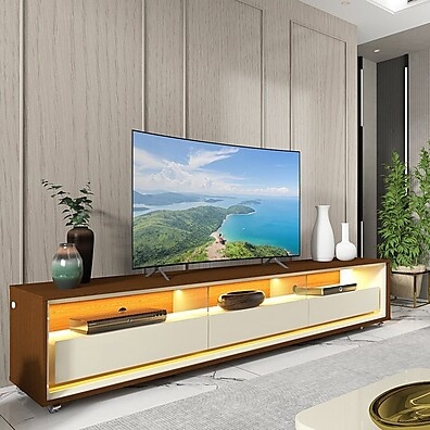 Rack para TV até 85 Polegadas com LED e Rodízios – Requinte Castanho/Off White