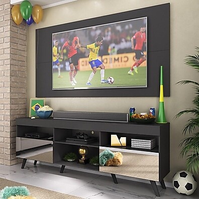 Rack Retrô com Espelho e Painel TV 65” – Estilo e Função