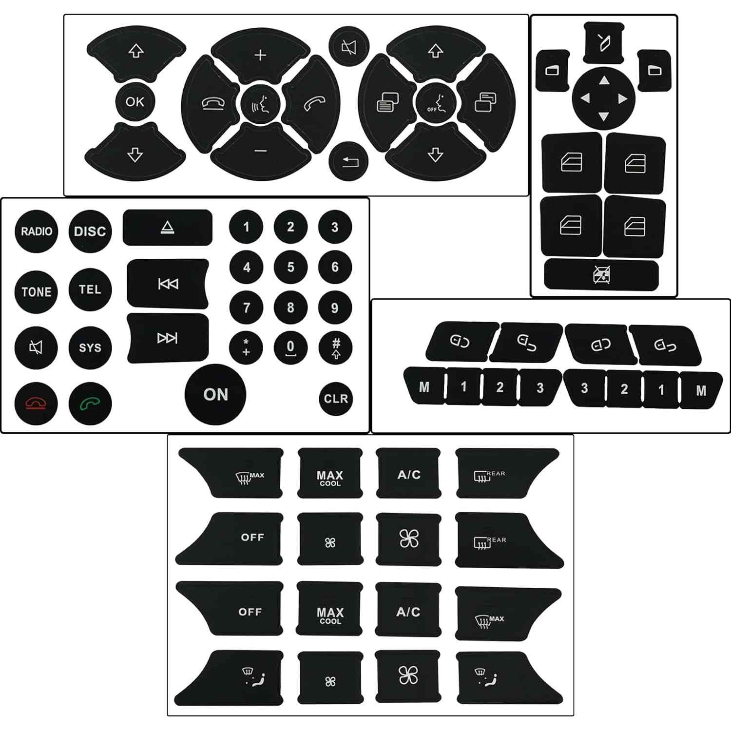 Kit Reparo Botões Rádio A/C Mercedes W204 C250 C350 ML GL GLK 2007-2014 - Adesivos Decalque