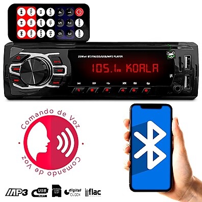 Rádio Automotivo 1 Din: Som MP3, Bluetooth e USB