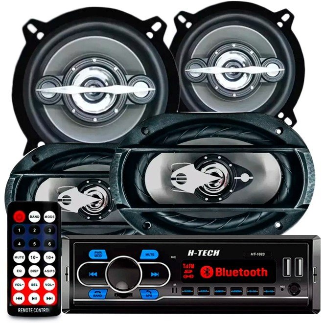 Rádio Bluetooth Carro 310W + Kit Falantes