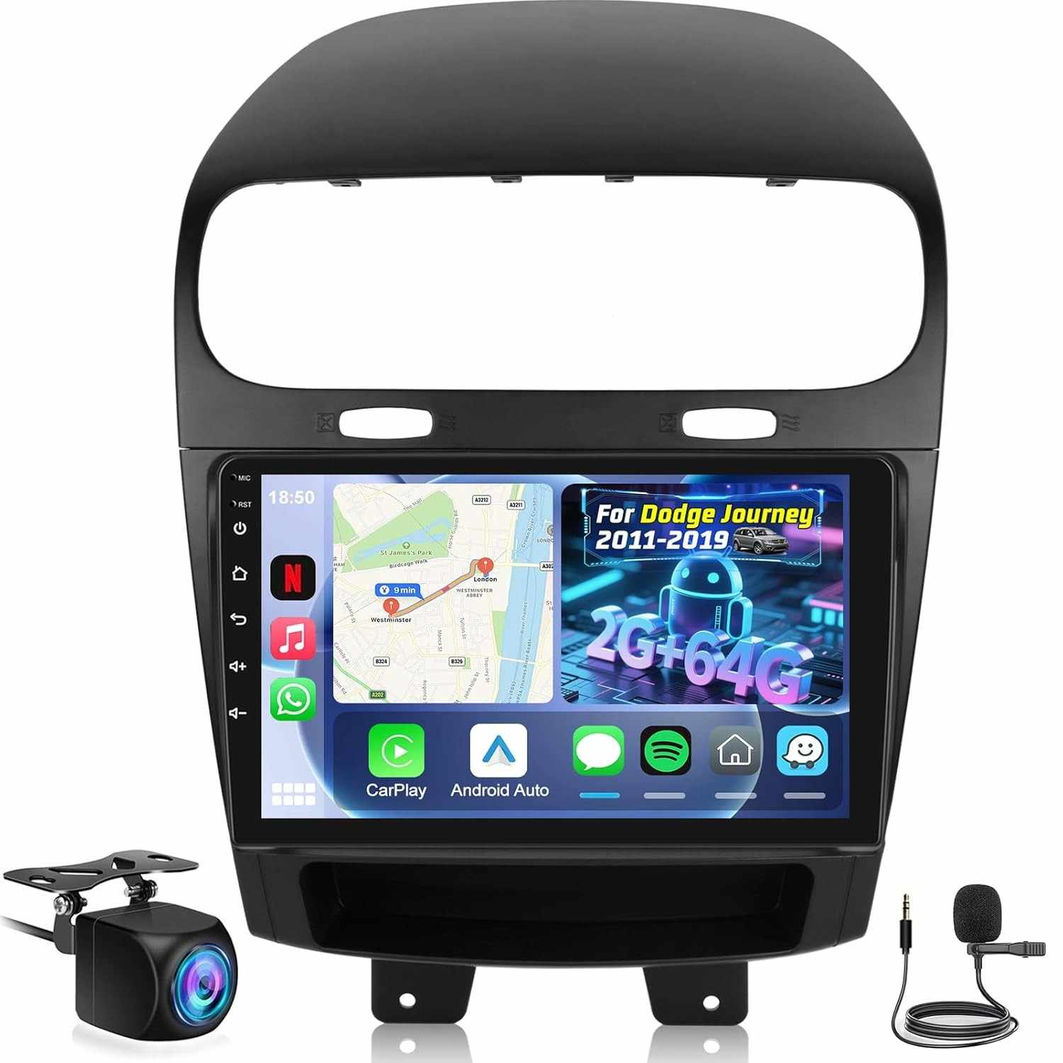 Rádio Automotivo NHOPEEW para Dodge Journey 2011-2019: Carplay/Android Auto Sem Fio, Tela 9" HD, GPS, DSP e Mais!