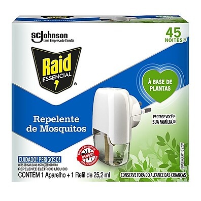 Raid Essencial: Kit Repelente Elétrico + Refil 45 Noites