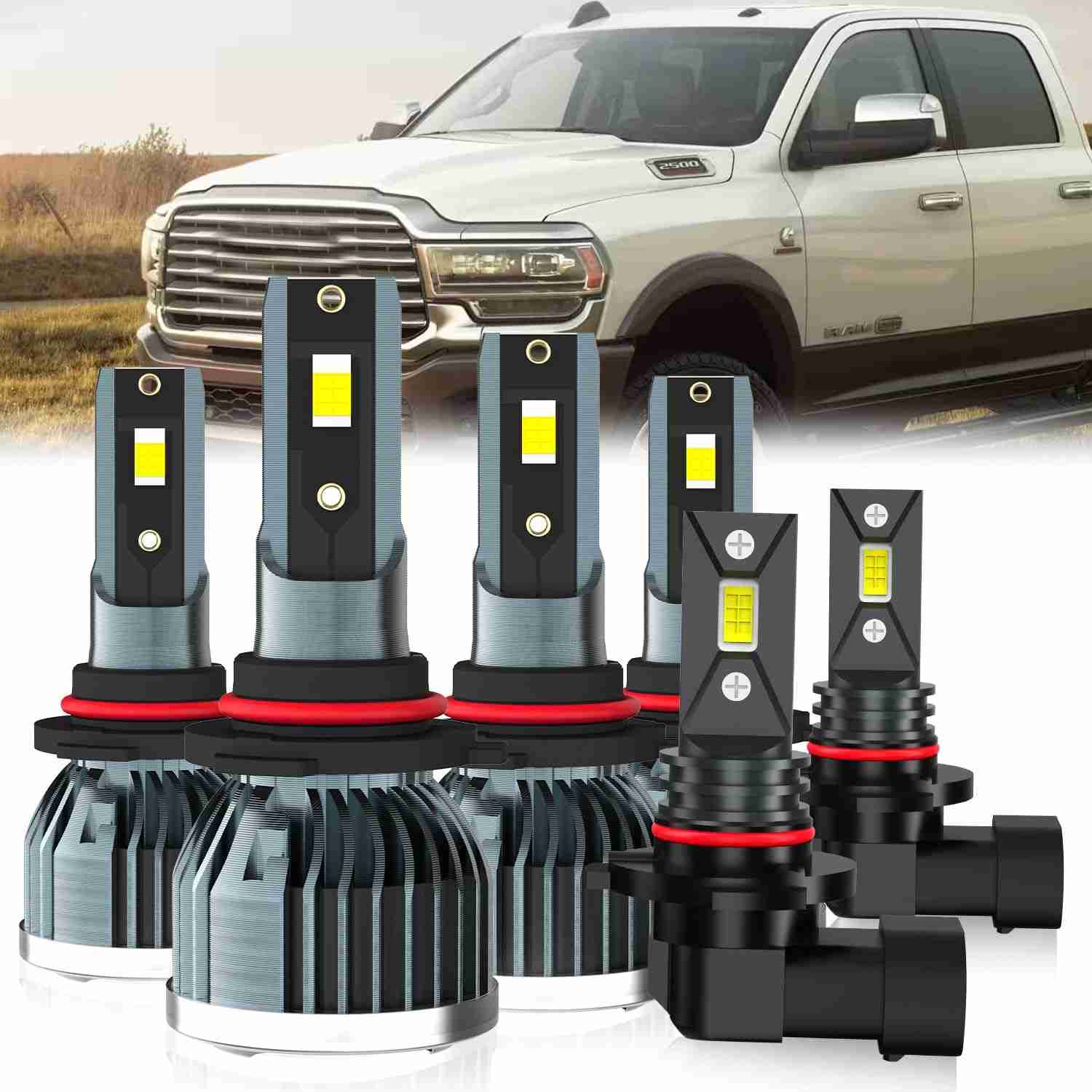 Kit Farol LED 6 Lâmpadas para Dodge Ram 1500/2500/3500 (2016-2018) - Brilho Intenso e Instalação Fácil