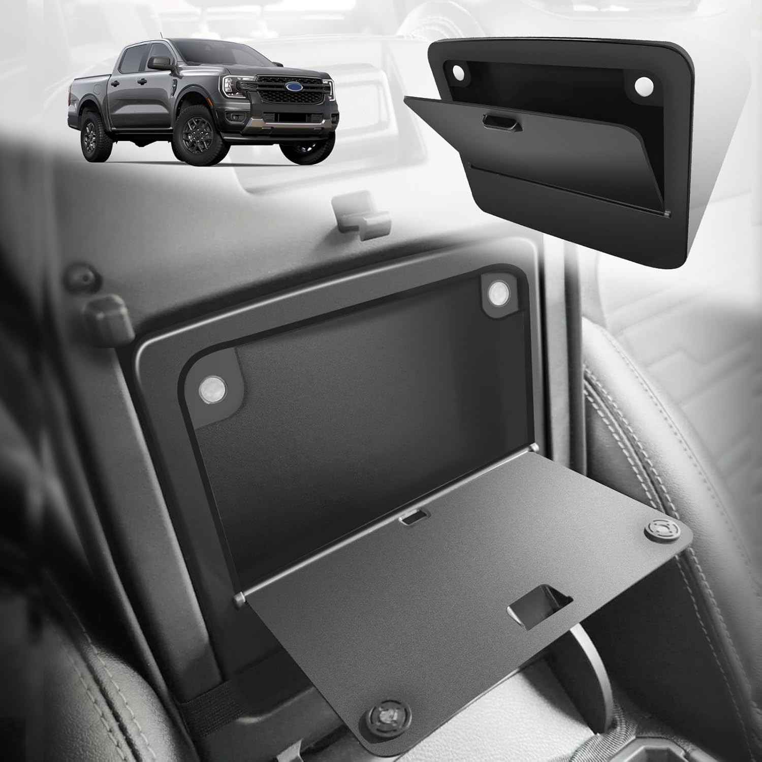 Muslogy Console Central Oculto Magnético para Ford Ranger 2024-2025: Organize e Proteja Seus Pertences