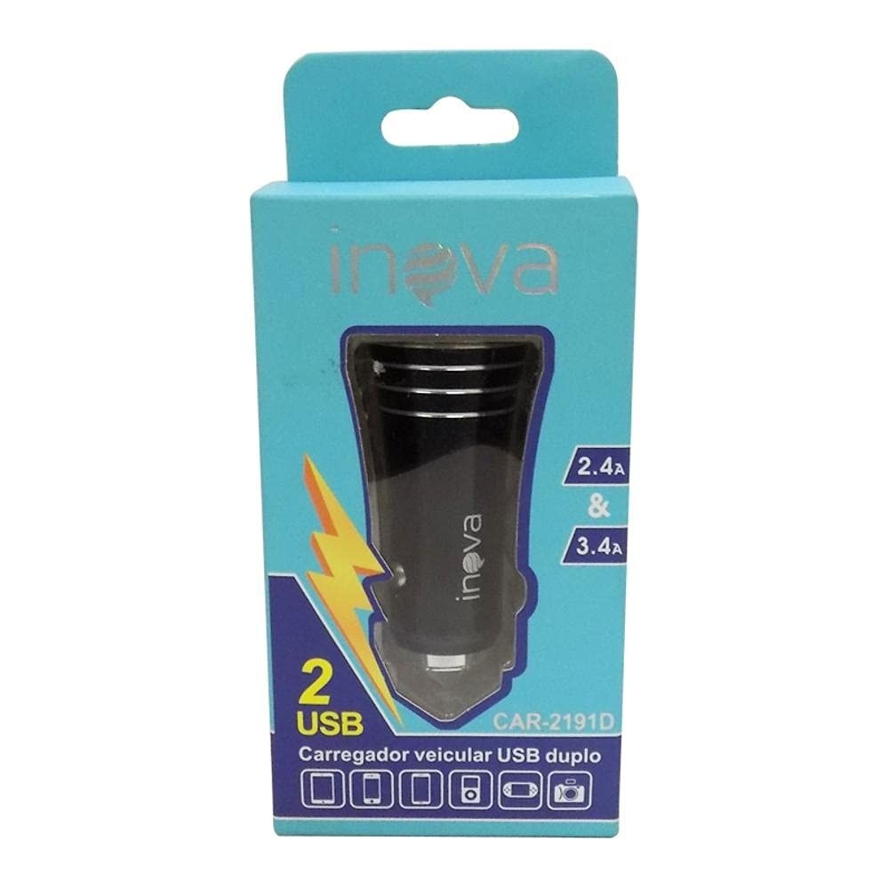 Carregador Veicular Inova USB Duplo 2.1A: Energia Rápida e Confiável para Seus Dispositivos