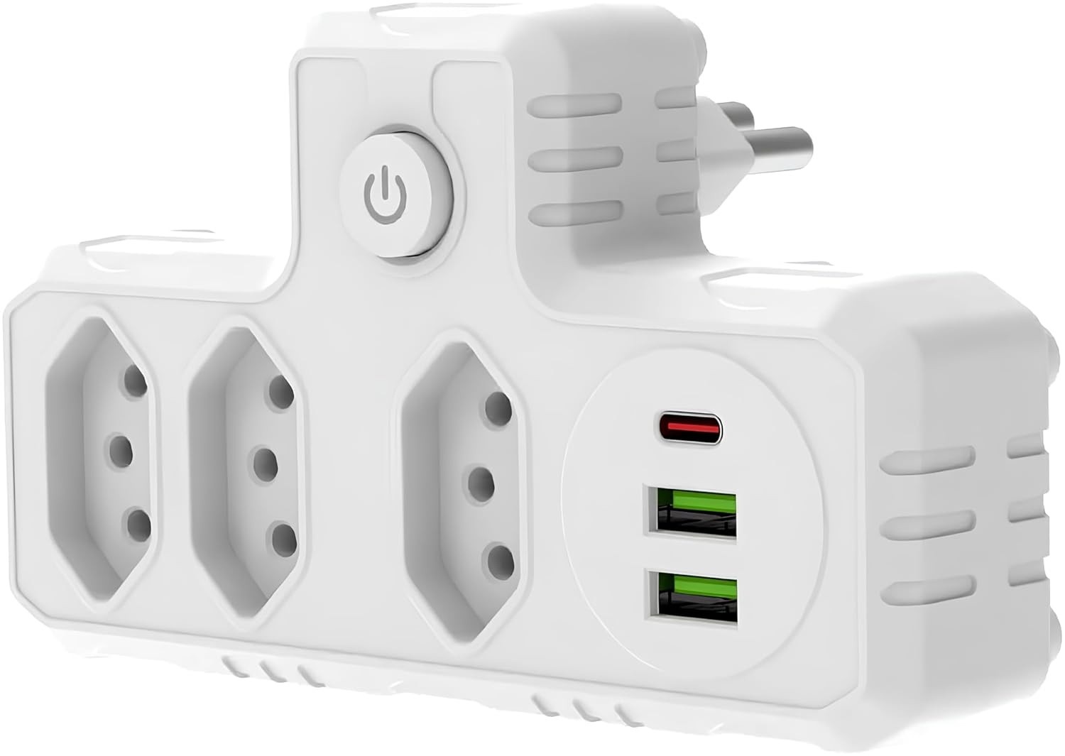 Régua de Energia 3 Tomadas + 3 USB (1 USB-C) - Carga Rápida e Proteção | Branco