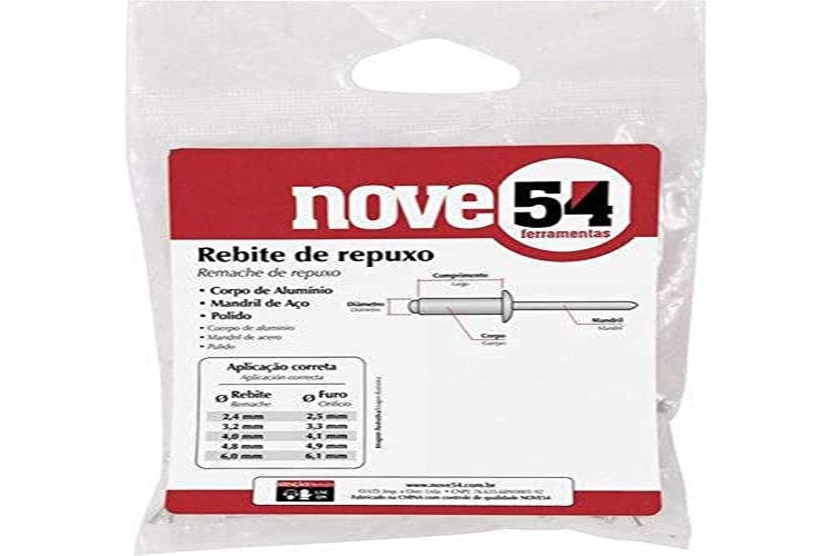 Rebite de Repuxo Nove54 4mm x 8mm: Fixação Rápida e Segura (Pacote com 100)