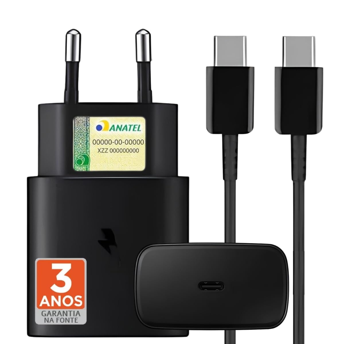 Carregador Turbo 25W Tipo C + USB: Carregamento Rápido para Samsung, Motorola, iPhone 15/16 e Android/iOS - Homologado ANATEL