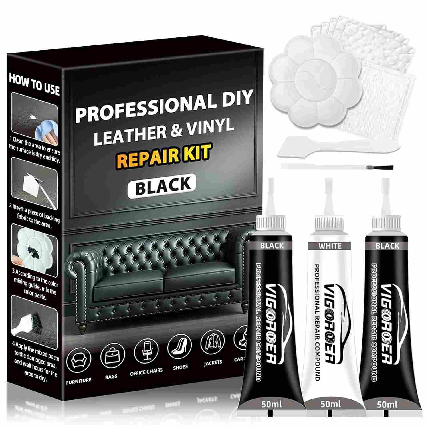 Kit Reparo Couro Preto Carro e Móveis: Arranhões, Rasgos e Furos Nunca Mais!