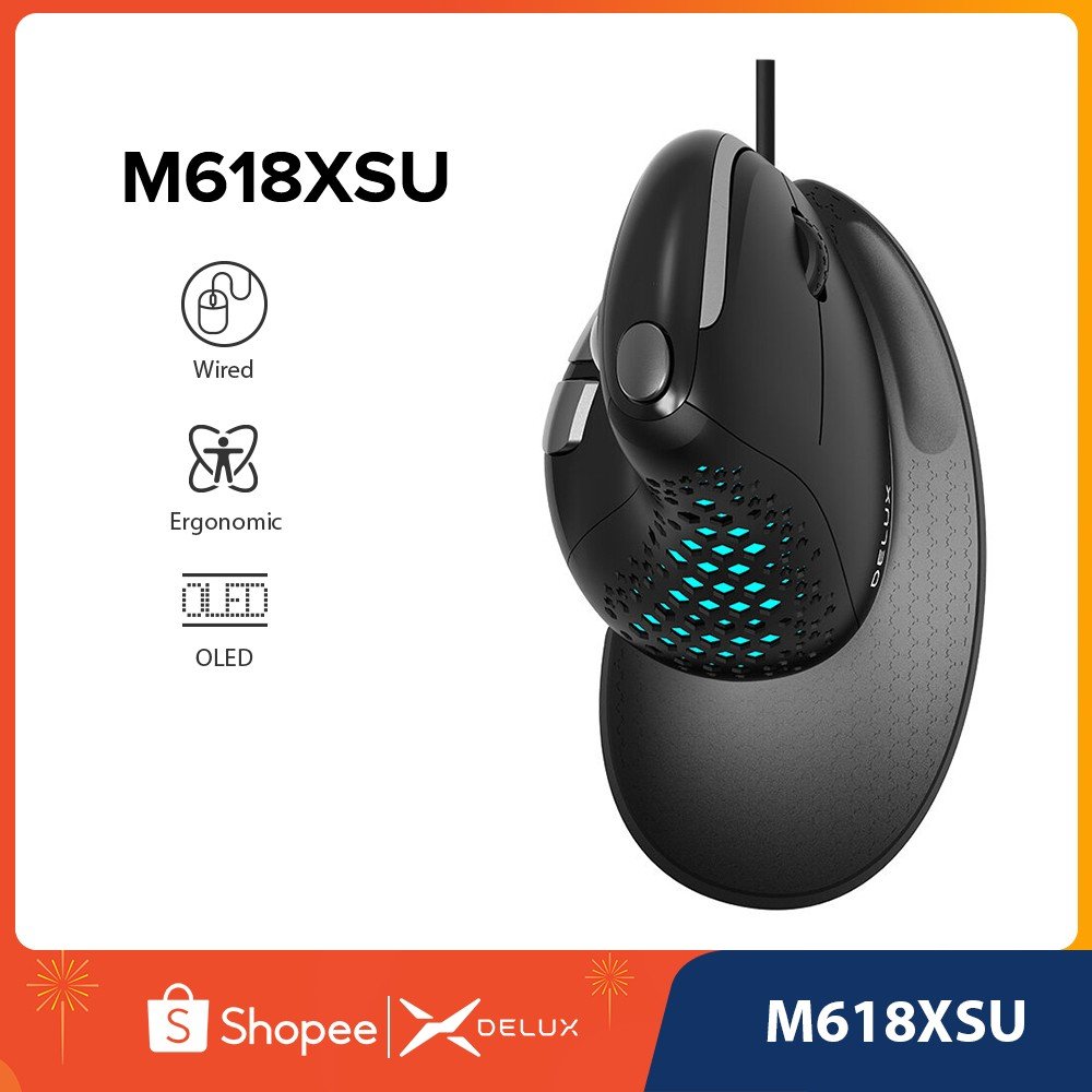 Rato Vertical Ergonômico Delux M618XSU: Conforto RGB