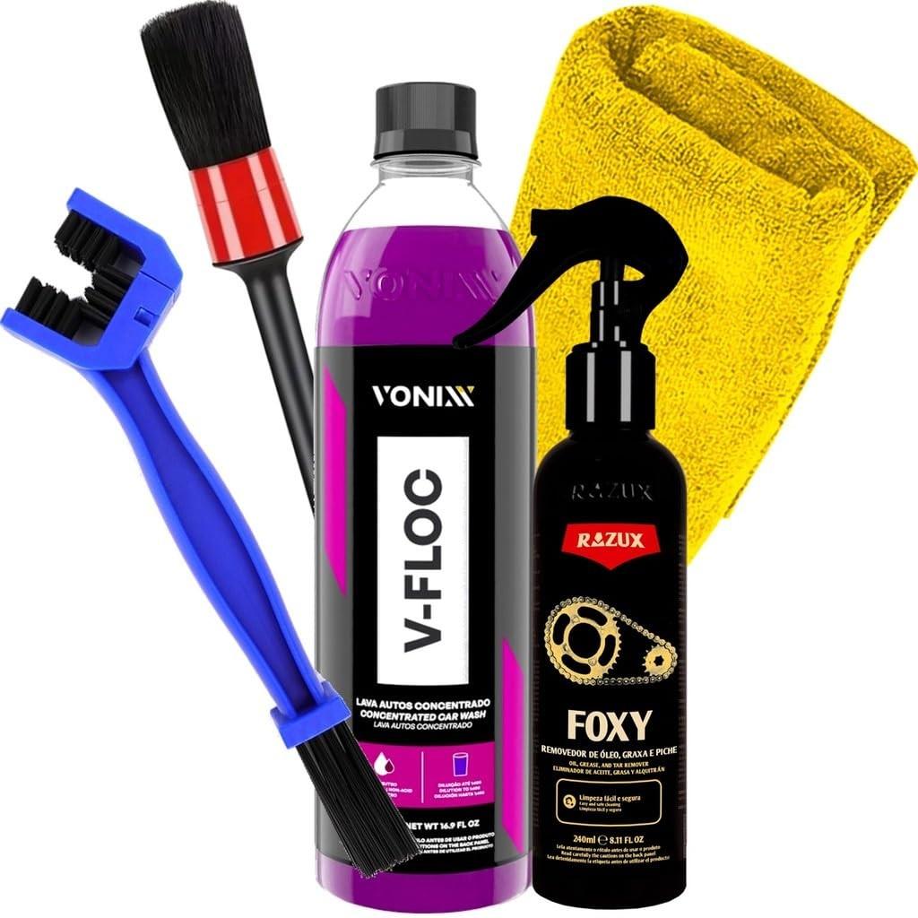 Kit Detalhamento Automotivo Completo: V-Floc Vonixx, Foxy Razux e Acessórios Karbox