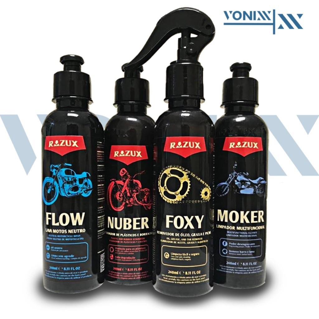 Razux Kit Limpeza Moto: Flow, Foxy, Moker & Nuber