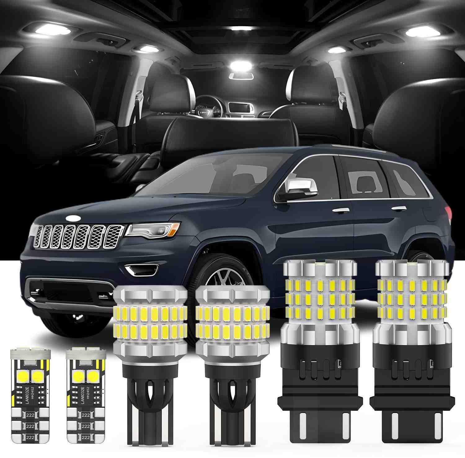 Kit LED Interno 19 Peças + Ré Jeep Grand Cherokee WK2 2011-2021: Iluminação Branca e Potente