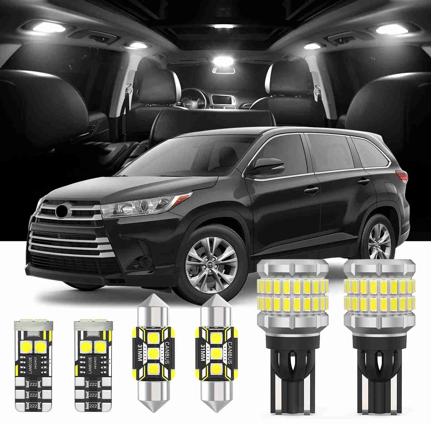 Kit LED Interior e Ré Toyota Highlander 2014-2019: Iluminação Branca Pura e Potente
