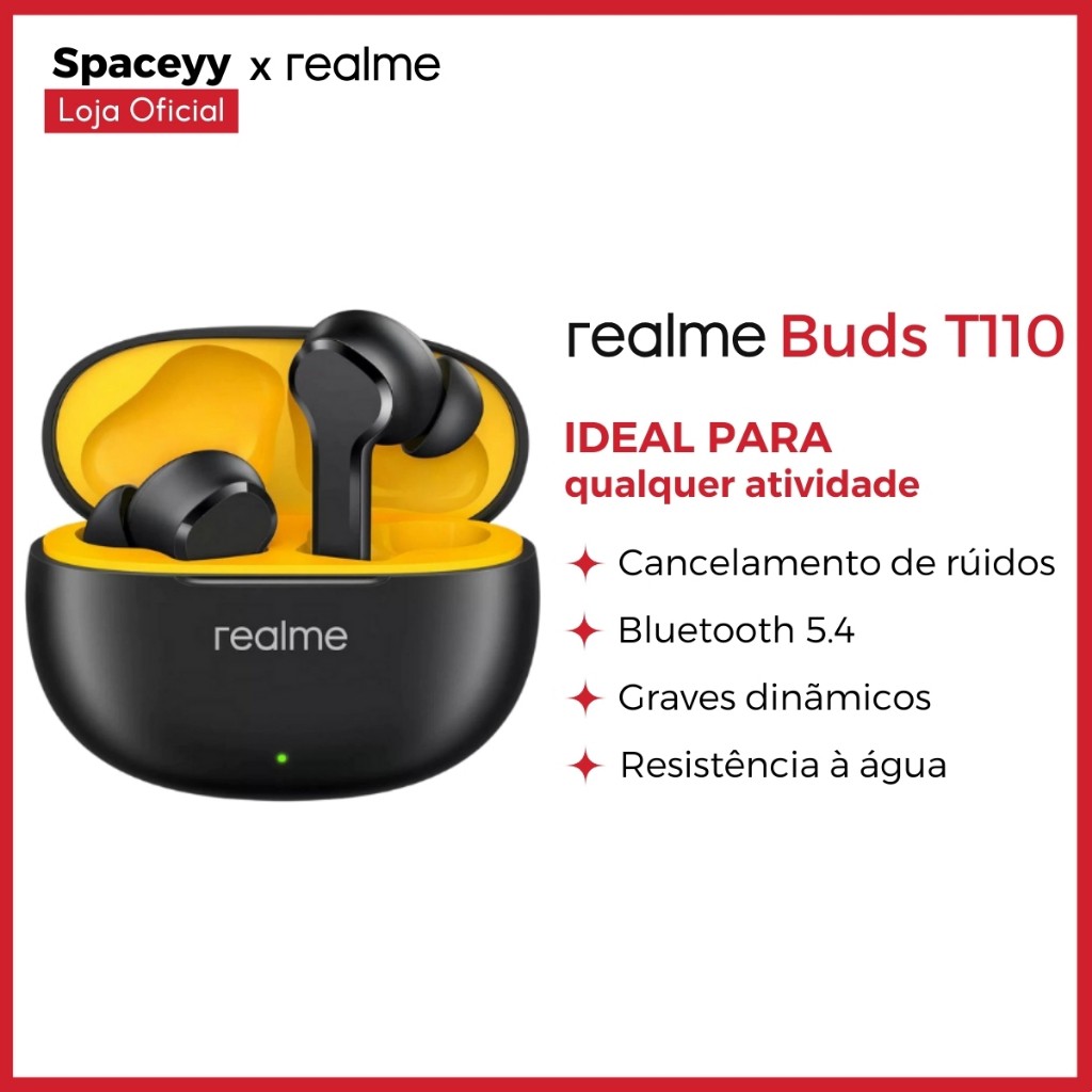 Realme Buds T110: Fones à Prova D'água com Cancelamento de Ruído