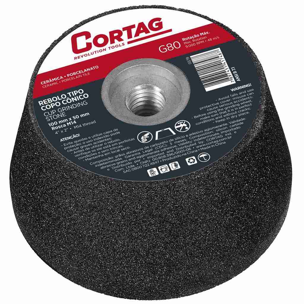 Rebolo Copo Cônico 100mm Cortag: Desbaste Impecável!