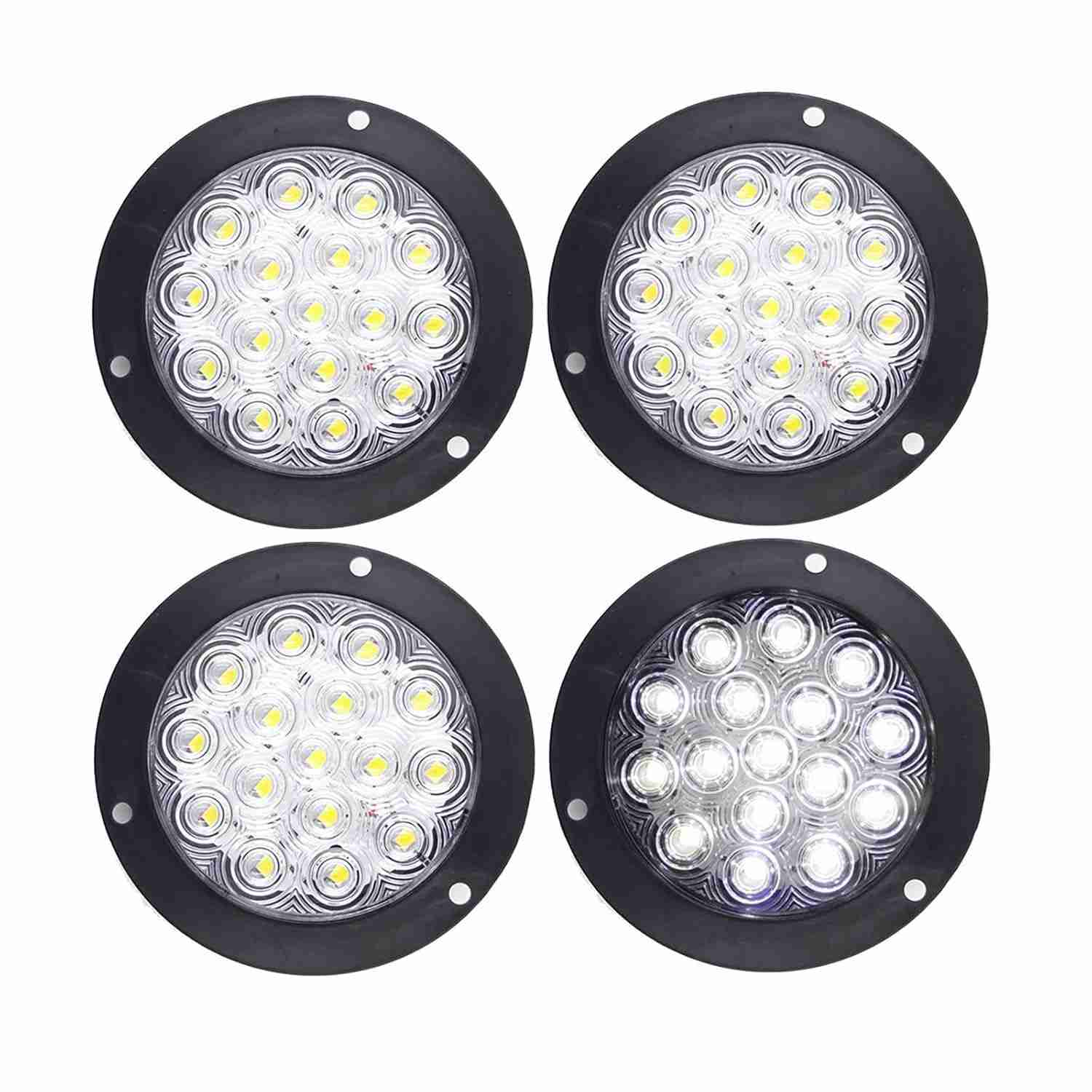 Kit 4 Luzes Traseiras LED Redondas 10cm para Reboque - 16 LEDs, IP67, 12-24V