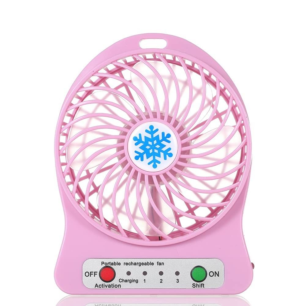 Ventilador Portátil Recarregável com Luz LED Rosa - 3 Velocidades e Carregamento USB