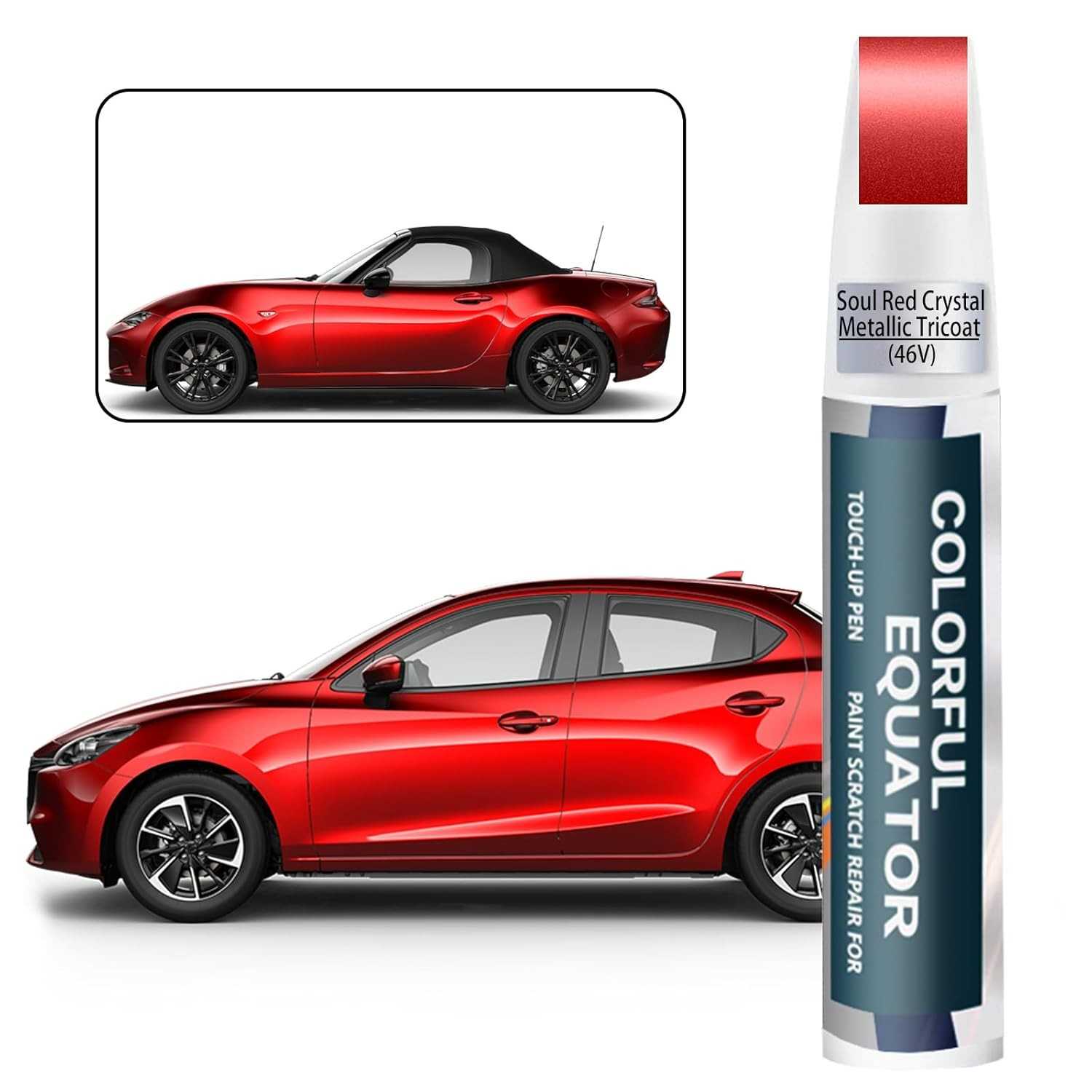 Tinta de Retoque Mazda 46V Soul Red Crystal Metallic Tricoat - Caneta de Pintura para Carro com Removedor de Arranhões Premium