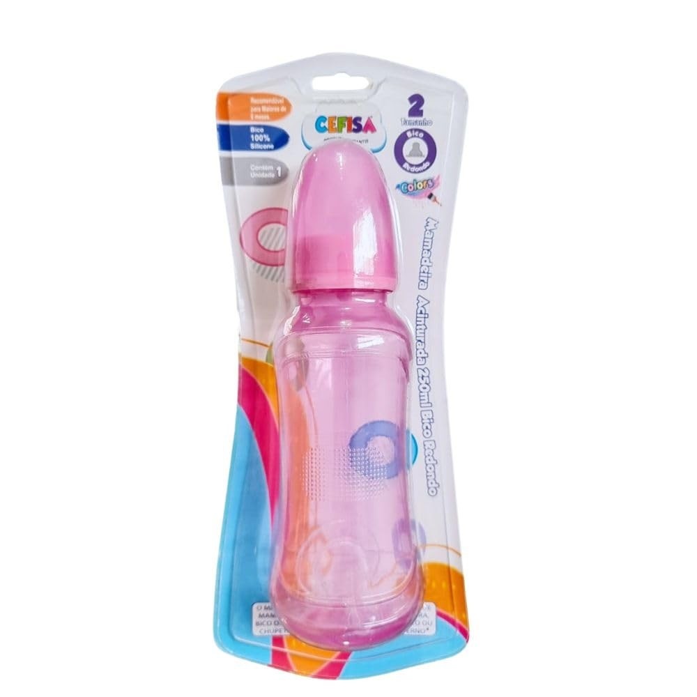 Mamadeira Cefisa Acint com Bico Redondo 250ml Rosa - Design Infantil Seguro e Confortável