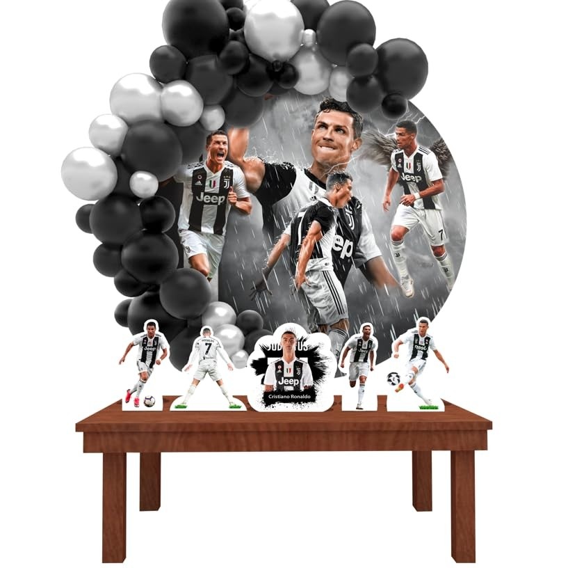 Kit Decoração Painel Redondo Festa Cristiano Ronaldo CR7 - Futebol Infantil