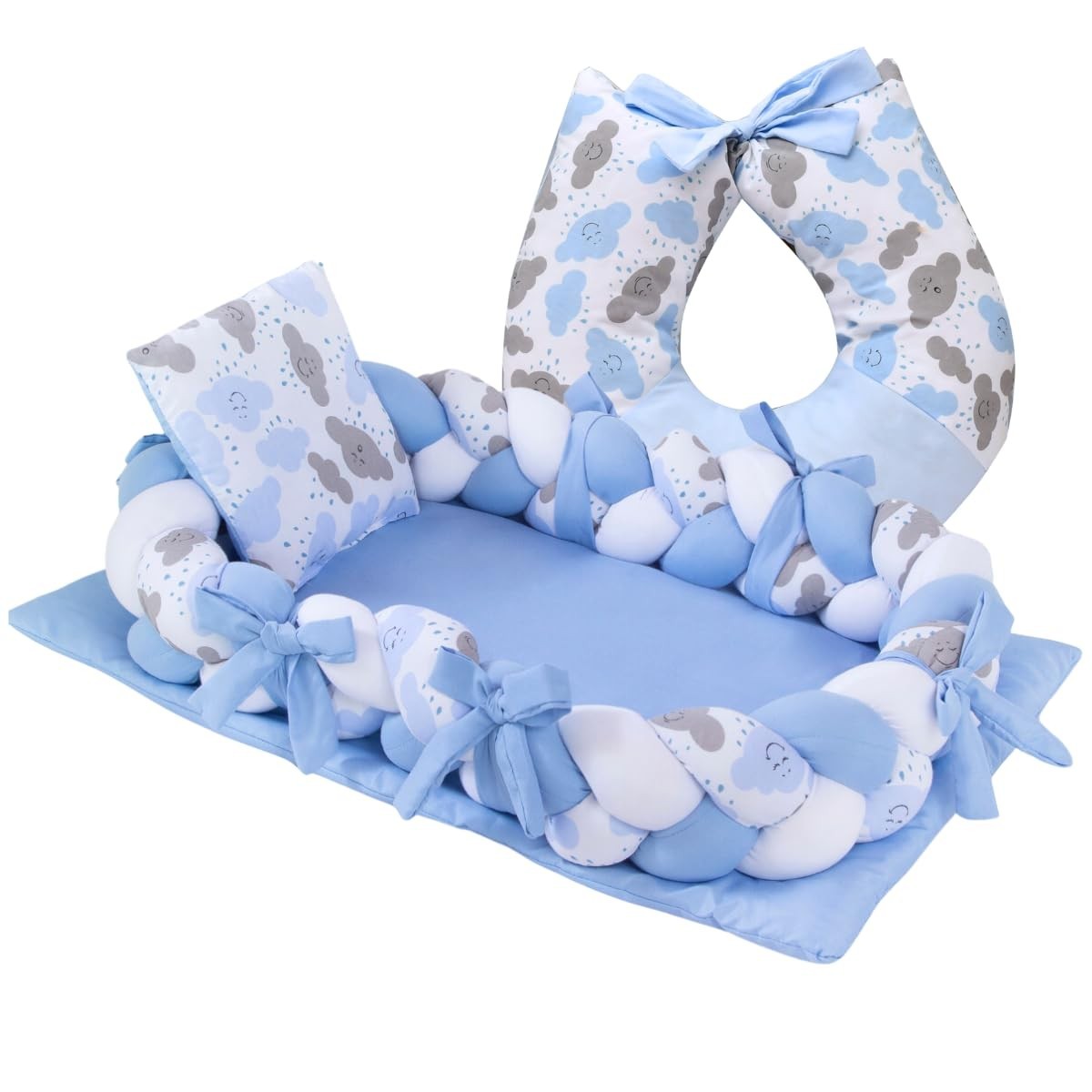 Almofada de Amamentação com Ninho Redutor – Conforto e Segurança para Bebês (Gota Azul)