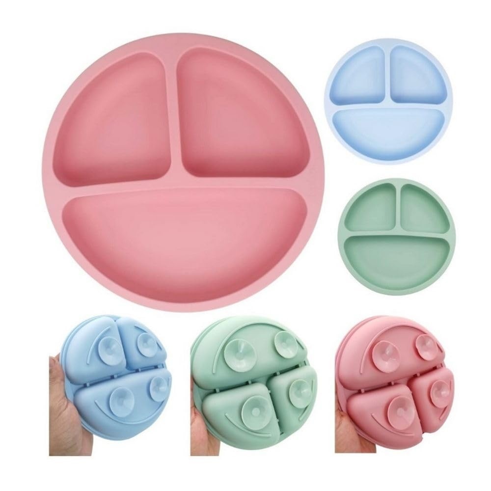 Pratinho Bebê com Ventosa e Divisórias em Silicone - Segurança e Organização nas Refeições (Verde)