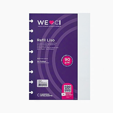 Refil Caderno Inteligente Liso A5 – 50 Folhas para Criar Sem Limites