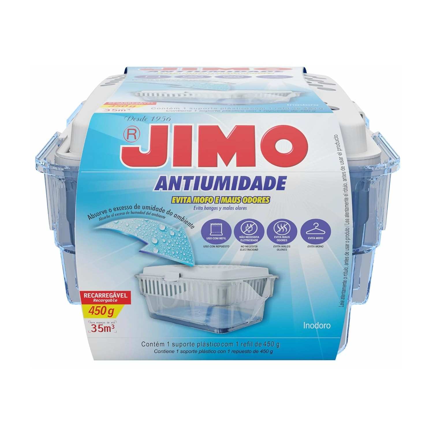 JIMO Antiumidade: Absorvedor de Umidade com Refil 450g - Previne Mofo e Odores