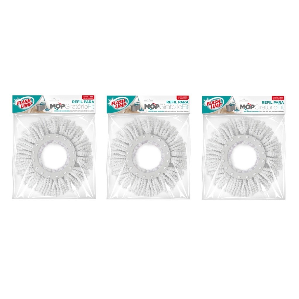 Refil Mop Giratório Fit Flash Limp: Kit com 3!