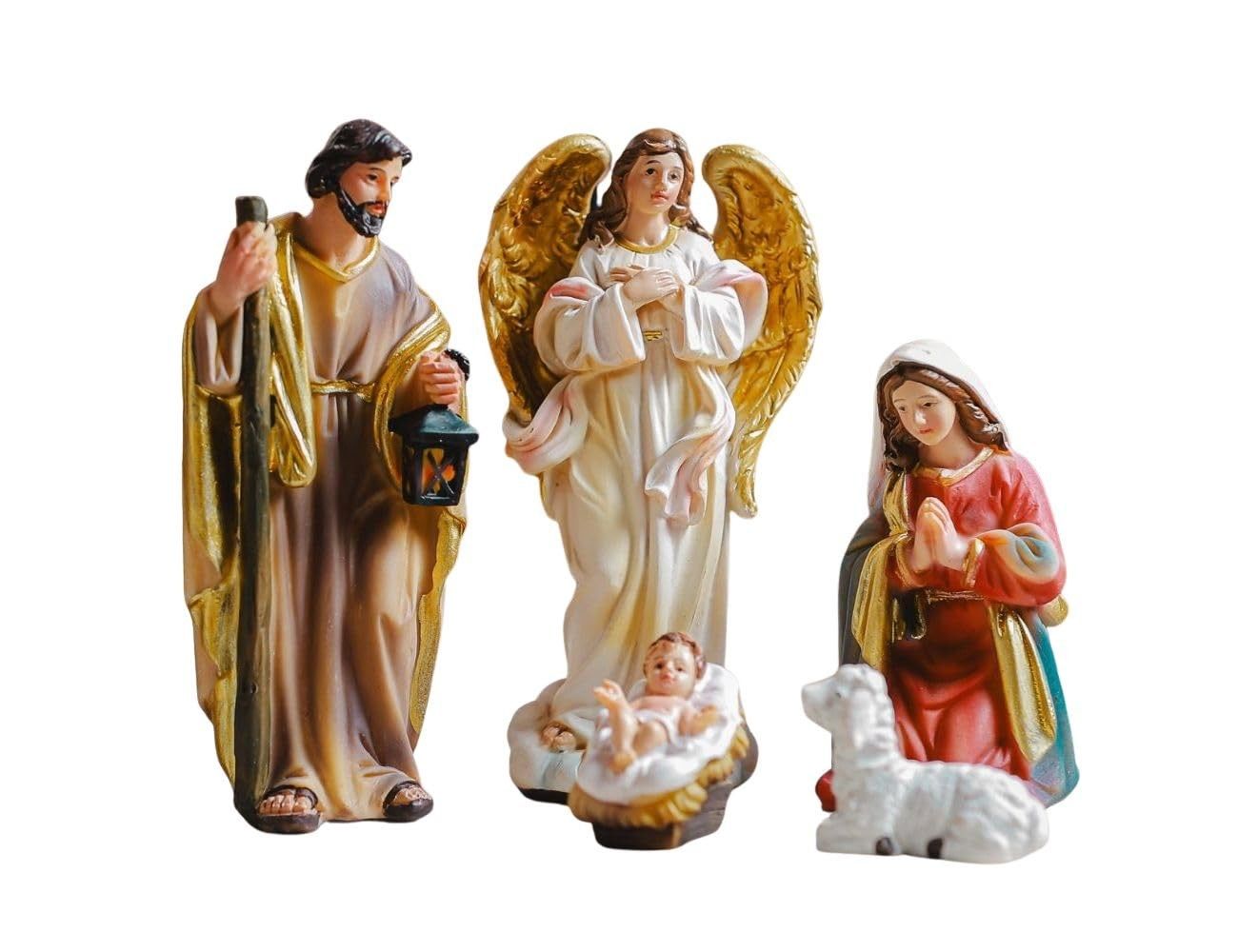 Presépio Sagrada Família 5 Peças em Resina Importada - 12cm - Decoração Natalina Refinada
