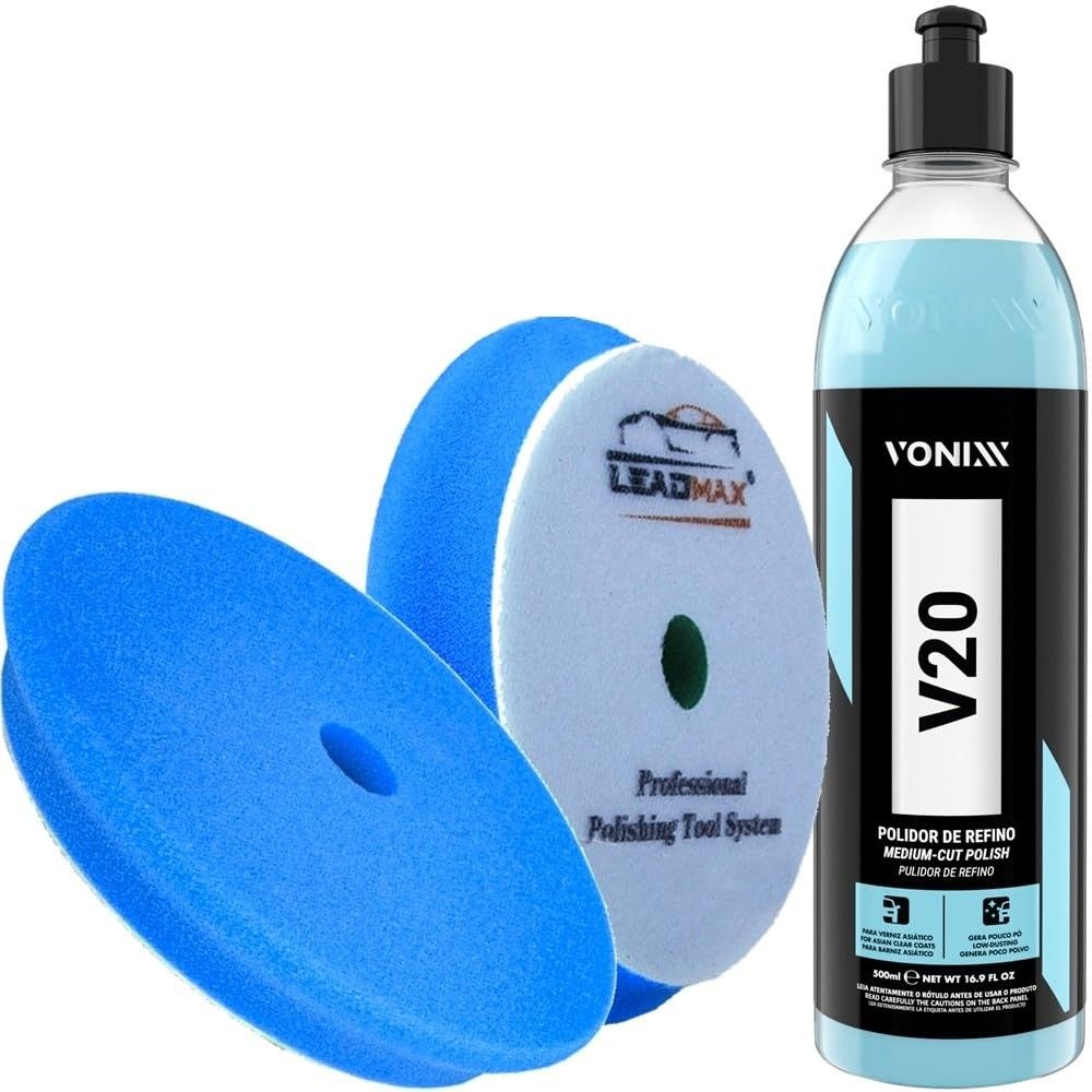 Kit Polidor Refino V20 500ml Vonixx Boina de Espuma Refino 5 Polegada LeadMax