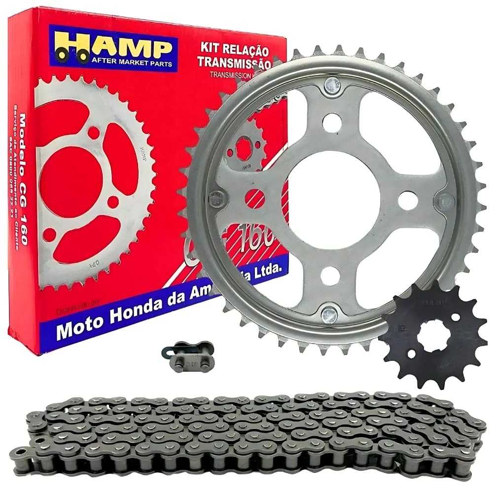 Kit Relação Completa CG 160 HAMP: Coroa, Pinhão e Corrente Reforçada para Máxima Performance