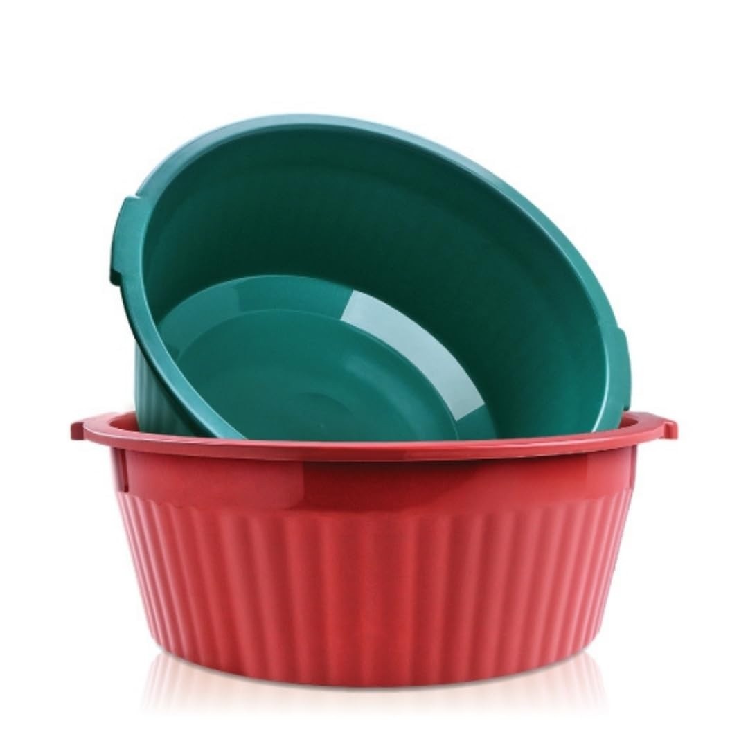 Kit com 2 Bacias Multiuso 12L Caneladas com Alças Reforçadas - Cores Sortidas para Lavanderia e Organização
