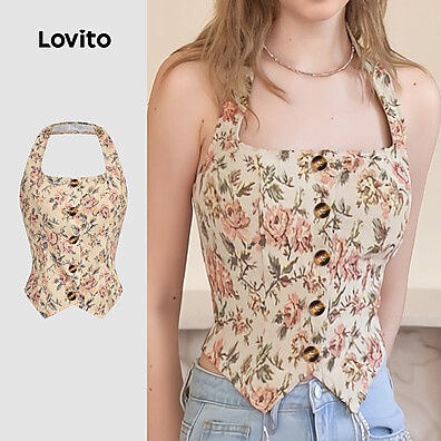 Regata Floral Botão Verão Mulheres L132ED480