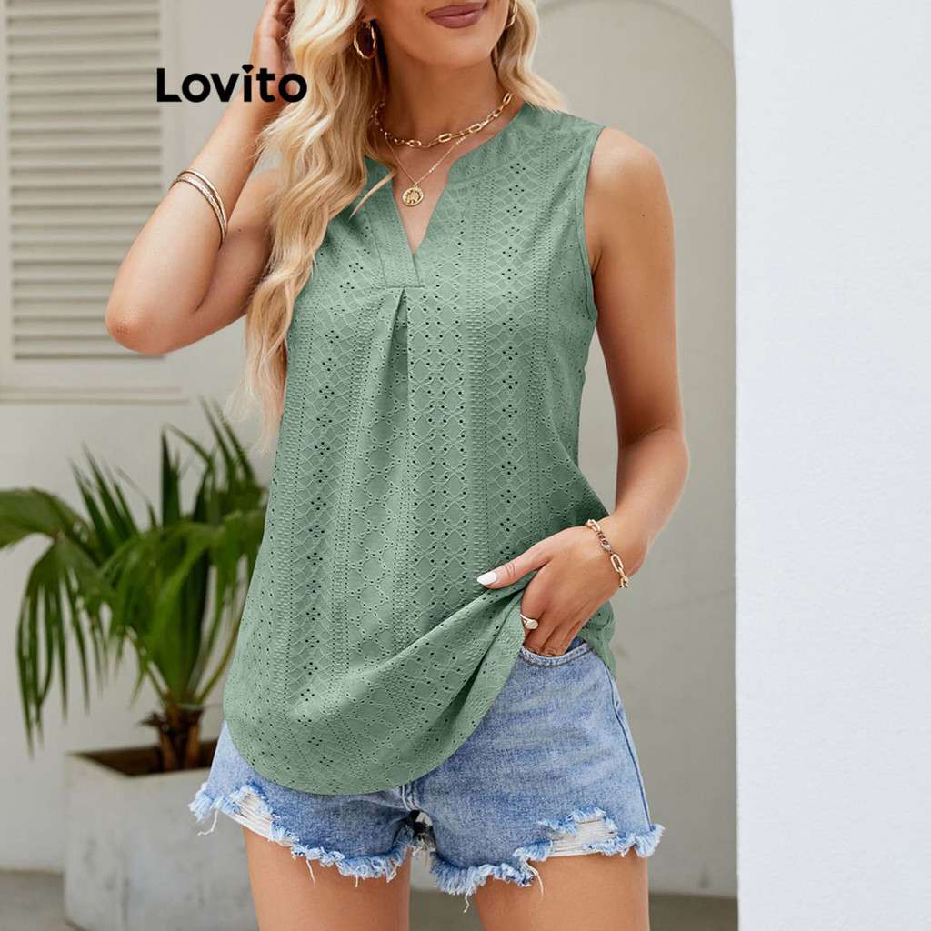 Regata Plissada Feminina Lovito: Estilo Casual com Textura Premium