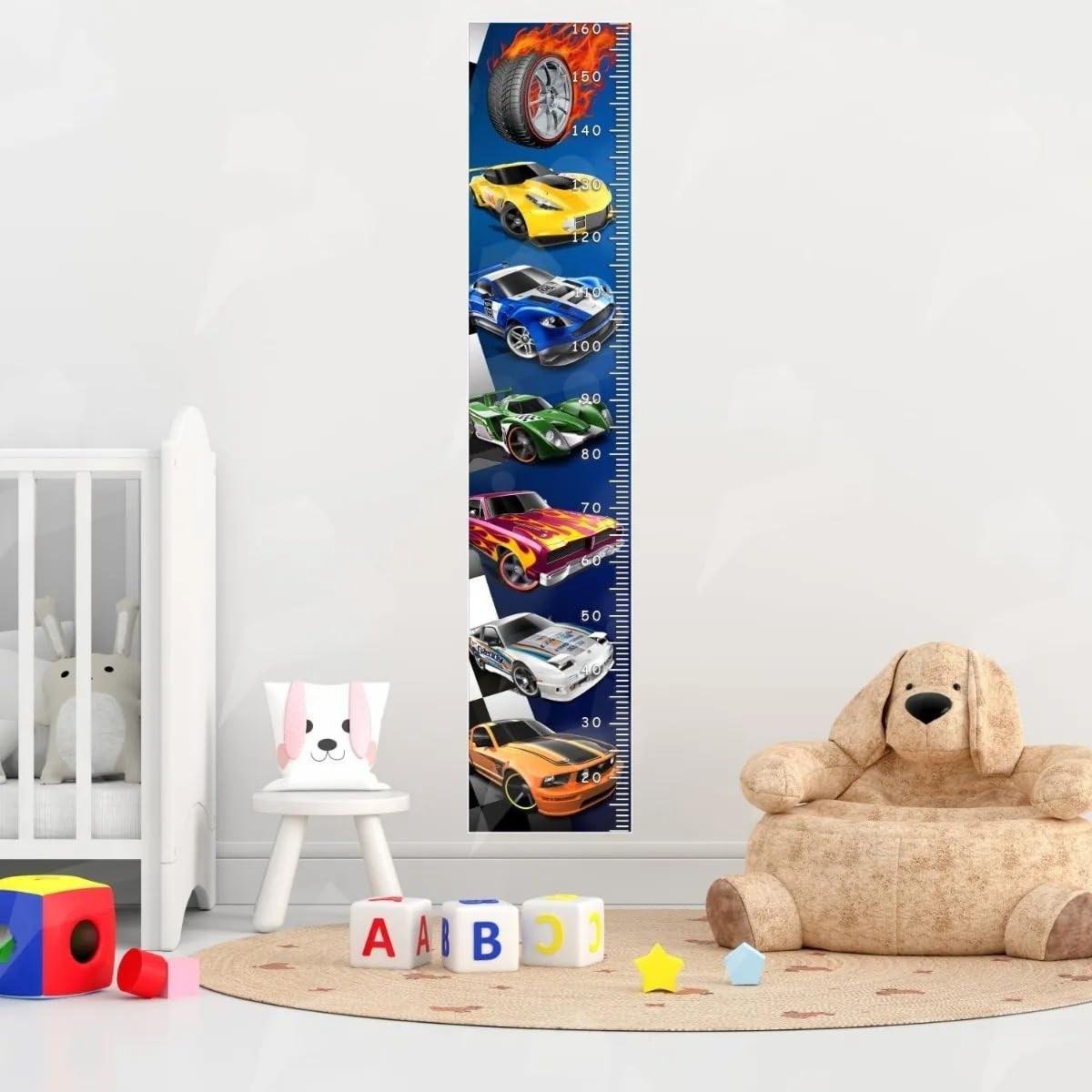 Régua de Crescimento Infantil com Tema de Carros de Corrida - Adesivo Decorativo para Quarto